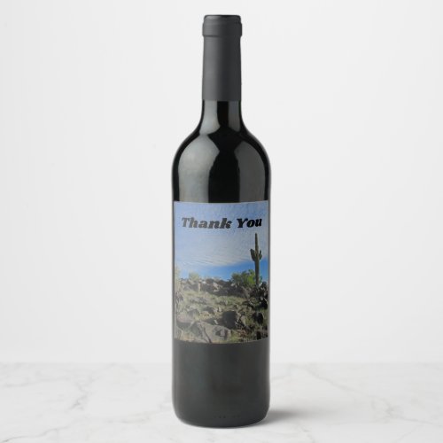 Thank You Arizona Saguaro Cactus Desert Photo Wine Label