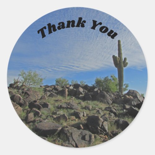 Thank You Arizona Tall Saguaro Desert Cactus Photo Classic Round Sticker