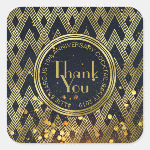 Thank You Art Deco Gatsby Gold Glitter Geometric Square Sticker