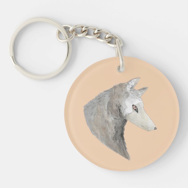 Thank You Artistic Grey Wolf Keychain (Front)
