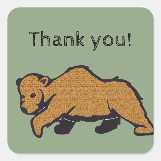Thank You Artistic grizzly Brown Bear Square Sticker (Front)