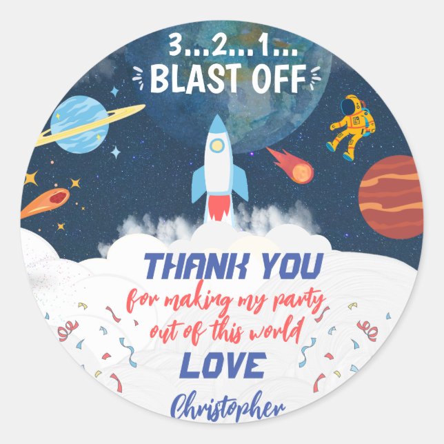 Thank you Astronaut Birthday party   Classic Round Sticker (Front)