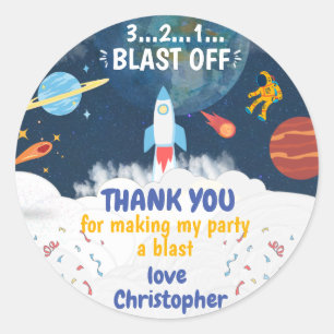 Thank you Astronaut Birthday party Classic Round Sticker