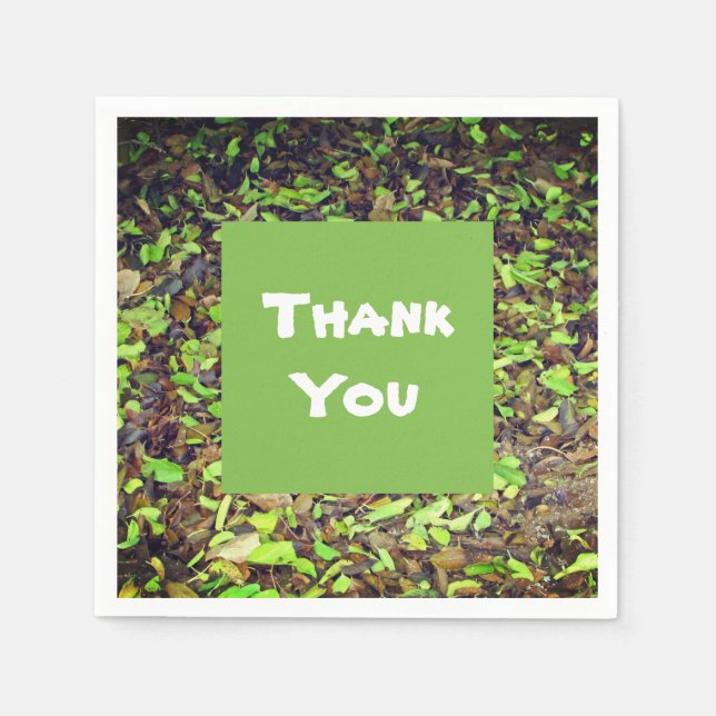 Thank You Autumn Leaves Green Brown Appreciation Napkins (Front)