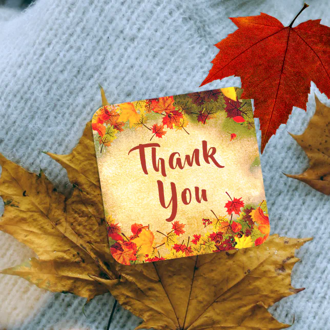 Thank You Autumn Leaves on Old Paper Background Square Sticker | Zazzle