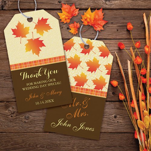 Thank You Autumn Maple Leaves Wedding Gift Tags