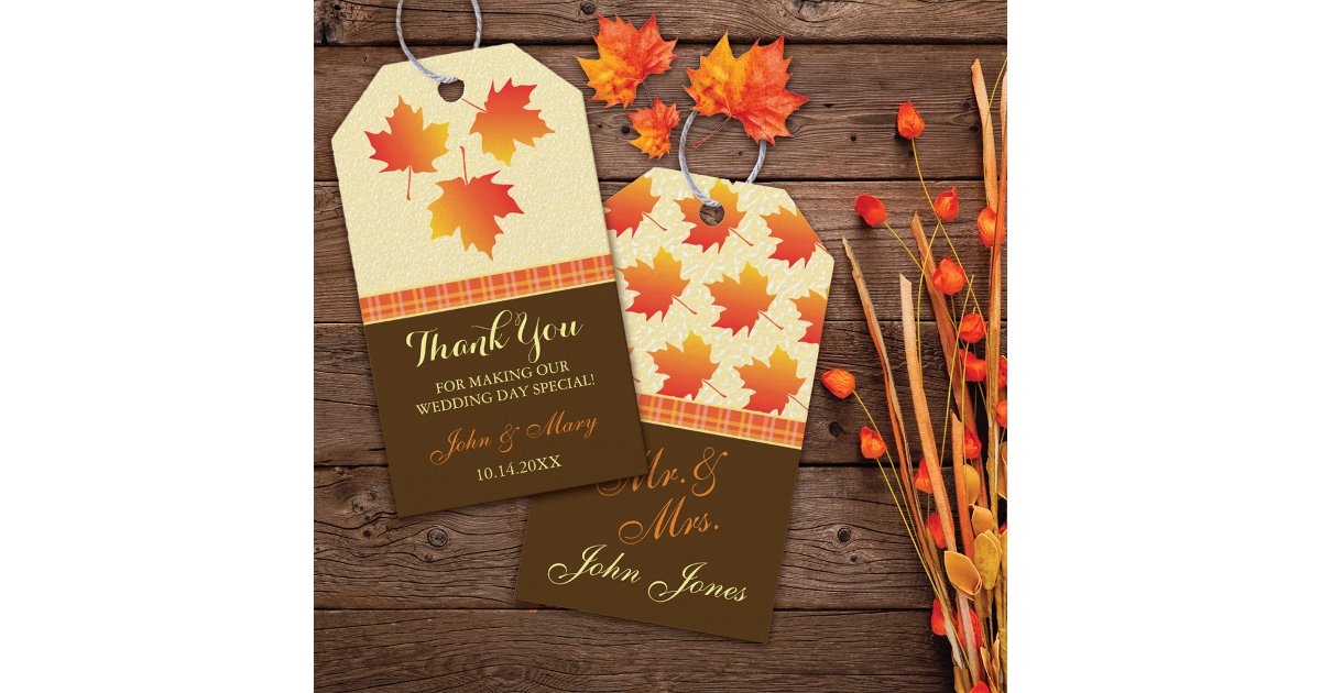 Thank You Autumn Maple Leaves Wedding Gift Tags | Zazzle