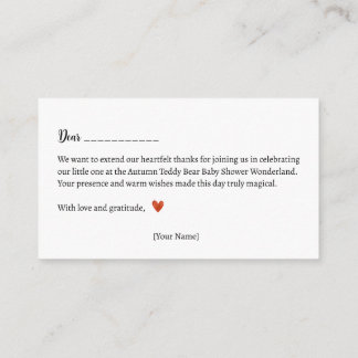 Thank You! Autumn Teddy Bear Baby Shower Enclosure Card
