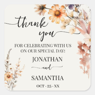 Thank You Autumn Wildflowers Wedding Square Sticker