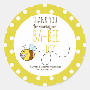 Thank You BA-BEE Baby Shower Yellow Polkadot Classic Round Sticker
