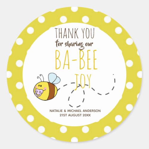 Thank You BA_BEE Baby Shower Yellow Polkadot Classic Round Sticker