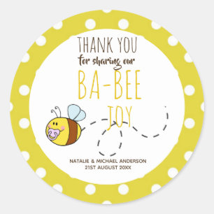Thank You BA-BEE Baby Shower Yellow Polkadot Classic Round Sticker