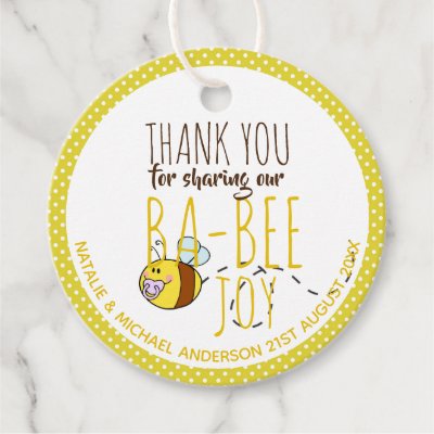 Thank You BA-BEE Baby Shower Yellow Polkadot Favor Tags
