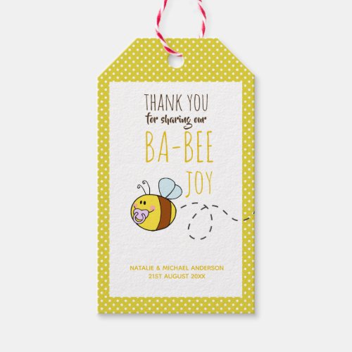 Thank You BA_BEE Baby Shower Yellow Polkadot Gift Tags