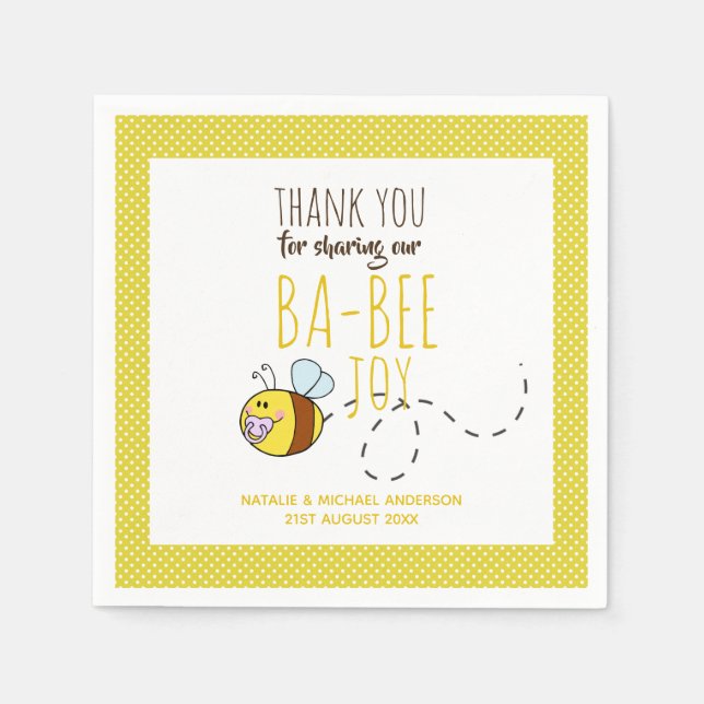 Thank You BA-BEE Baby Shower Yellow Polkadot Napkins (Front)