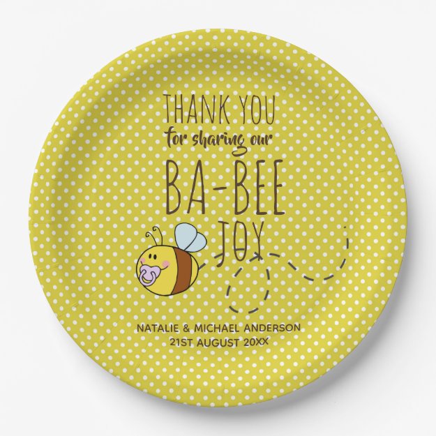 Thank You BA-BEE Baby Shower Yellow Polkadot Paper Plates