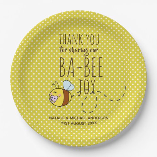 Thank You BA_BEE Baby Shower Yellow Polkadot Paper Plates