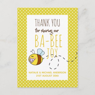 Thank You BA-BEE Baby Shower Yellow Polkadot Postcard