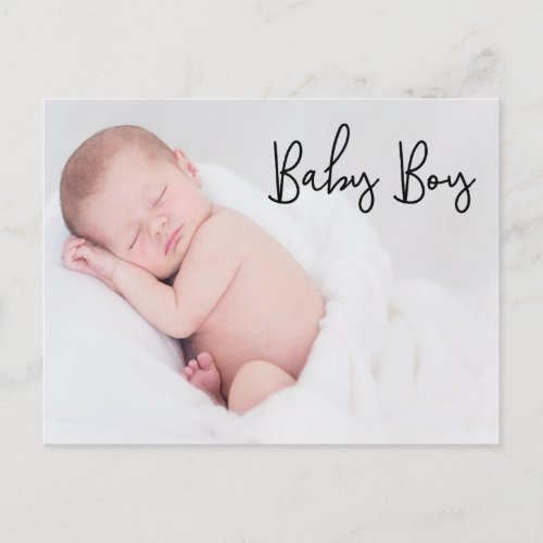 Thank You Baby boy Birth Announcement Script text Postcard