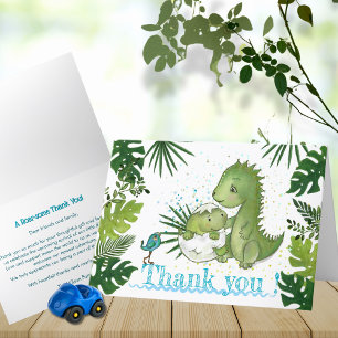 Thank You Baby Boy Dino Card - Tropical Greenery