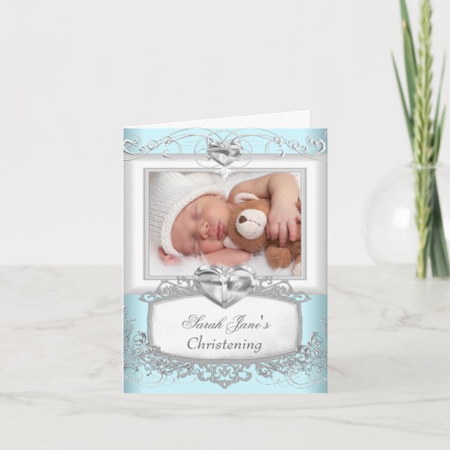 Thank You Baby Boy Girl Blue Christening Baptism (Front)