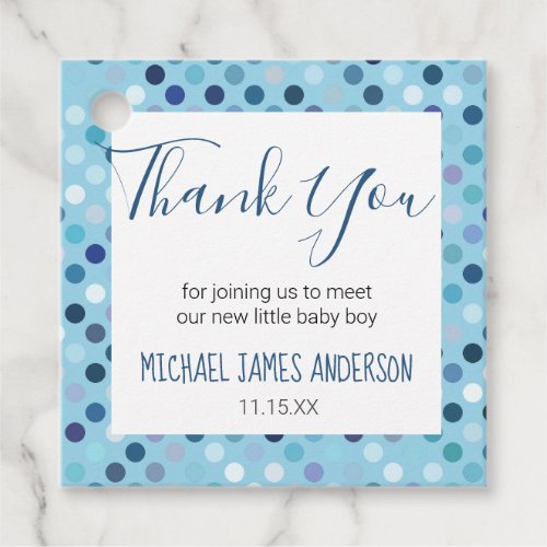 Thank You Baby Boy Shower Blue Polka Dots Favor Tags