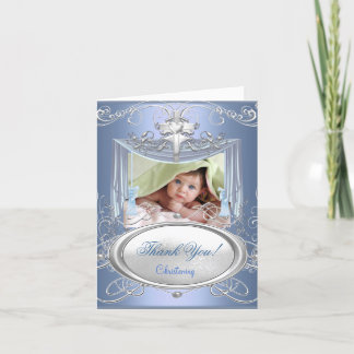 Thank You Baby Christening Baptism Boy Blue Silver