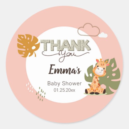 Thank you Baby Giraffe Baby Shower Invitation Classic Round Sticker