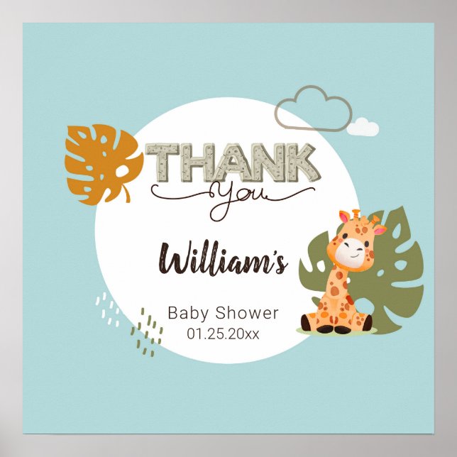 Thank you Baby Giraffe, Baby Shower  Poster (Front)