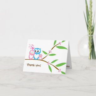 Thank you Baby Girl Owl Baby Shower Note Card