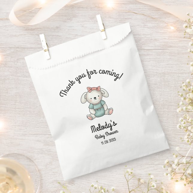 Thank you Baby Girl Teddy Favor Bag (Clipped)