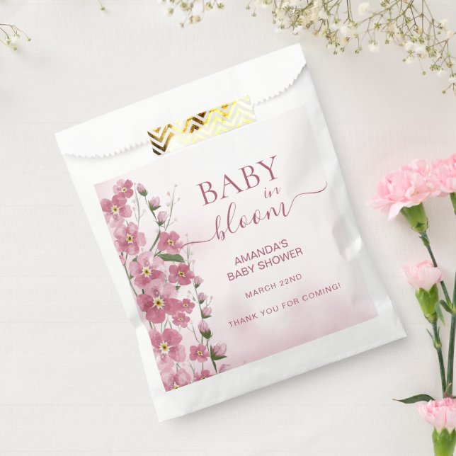 Thank You Baby in Bloom Girl Pink Floral Shower  Favor Bag (Sealed)