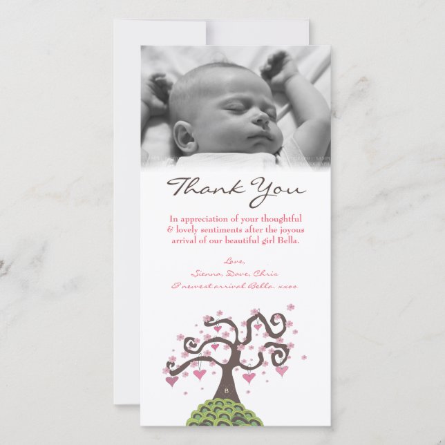 Thank You Baby Monogram Tree Photo Card Template (Front)