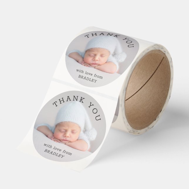 Thank You Baby Newborn Baby Shower Script Classic Round Sticker (Roll)