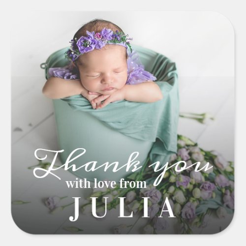 Thank You Baby Newborn Baby Shower Script Classic  Square Sticker