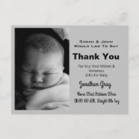Thank You Baby Photo Birth Announcement Card