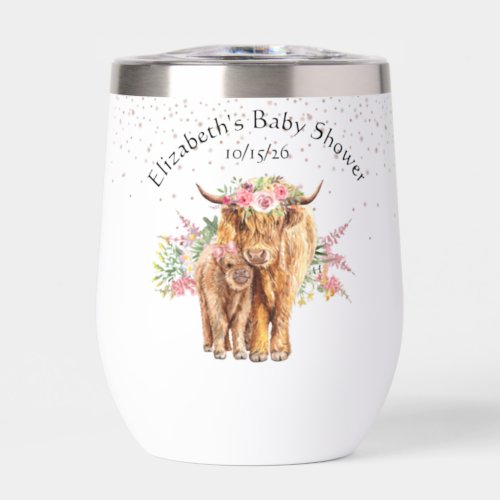 Thank you Baby shower Baby Highland Cow Calf   Thermal Wine Tumbler