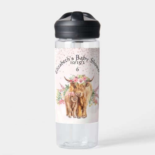 Thank you Baby shower Baby Highland Cow Calf   Water Bottle