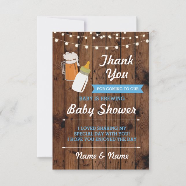 Thank you Baby Shower Beer Brewing Boy Blue Invitation (Front)