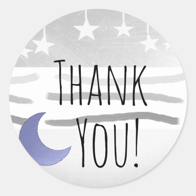 Thank You Baby Shower Blue Gray Moon and Stars Classic Round Sticker (Front)