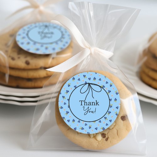 Thank You Baby Shower Blueberry Retro Fruit Bow  Classic Round Sticker