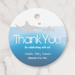 Thank You Baby Shower Cute Shark Ocean Favor Tags