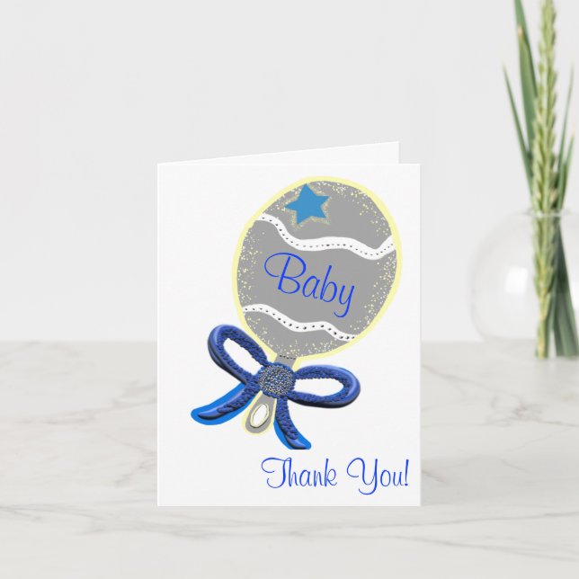 Thank You Baby Shower Elegant Blue Rattle (Front)