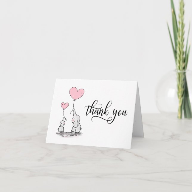 THANK YOU Baby Shower Elephant Girl Pink | BLANK Card (Front)