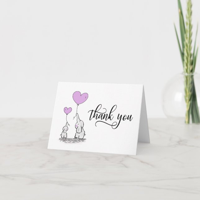 THANK YOU Baby Shower Elephant LAVENDER | BLANK Card (Front)