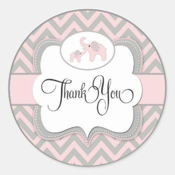 Thank You Baby Shower Elephant Sticker In Pink by mybabybundles at Zazzle