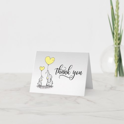 THANK YOU Baby Shower Elephant YELLOW Grey  BLANK