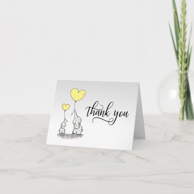 THANK YOU Baby Shower Elephant YELLOW Grey | BLANK (Front)