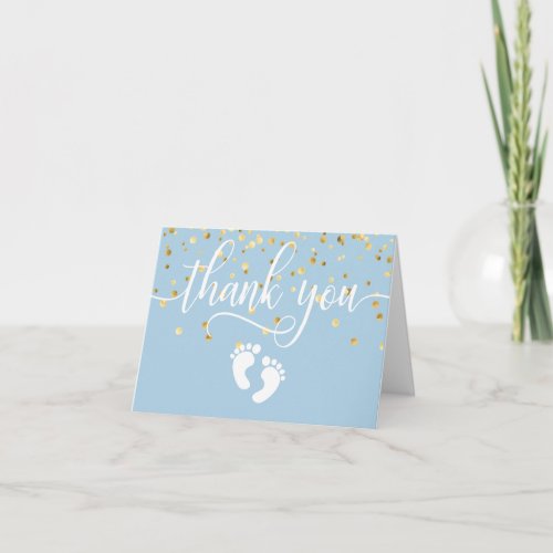 THANK YOU Baby Shower Feet Blue Gold BOY  BLANK