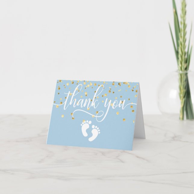 THANK YOU Baby Shower Feet Blue Gold BOY | BLANK Card (Front)
